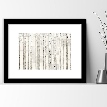 Birch Trees On White Wall Art, Framed Art Print White Border, Framed Picture