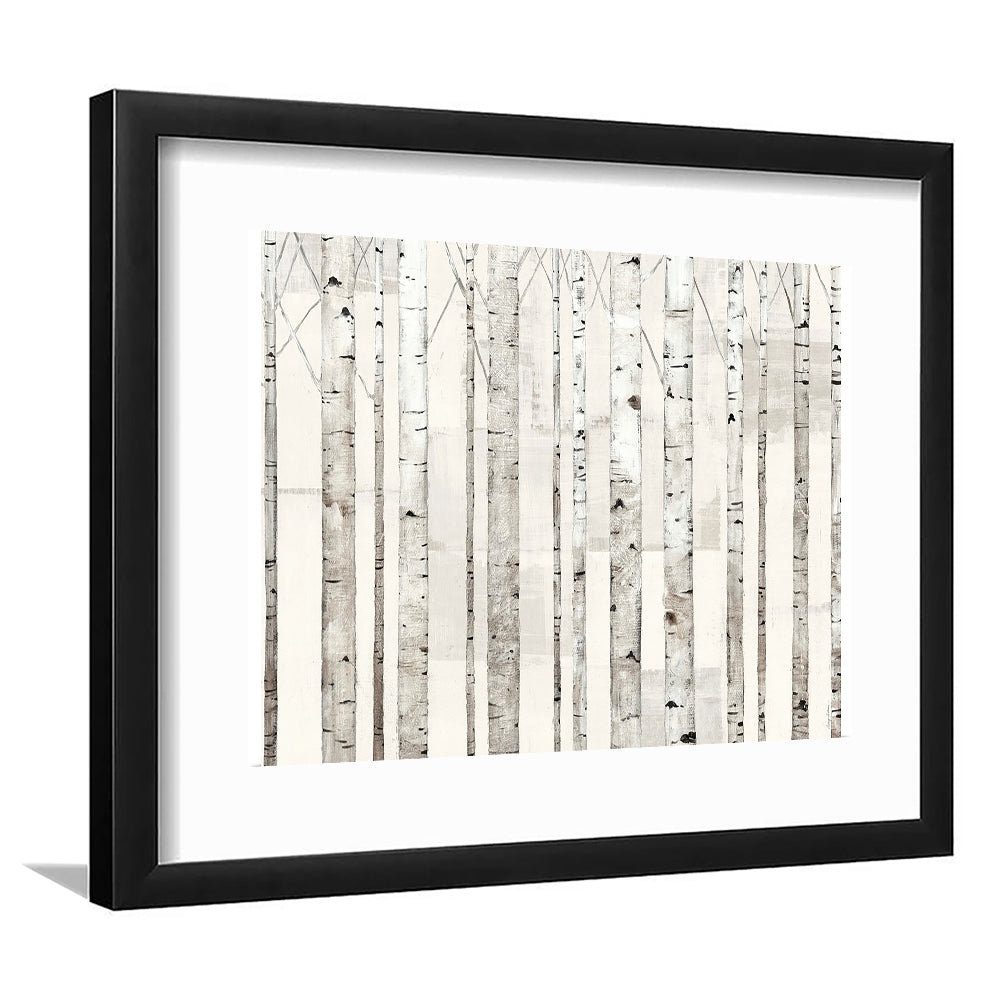 Birch Trees On White Wall Art, Framed Art Print White Border, Framed Picture