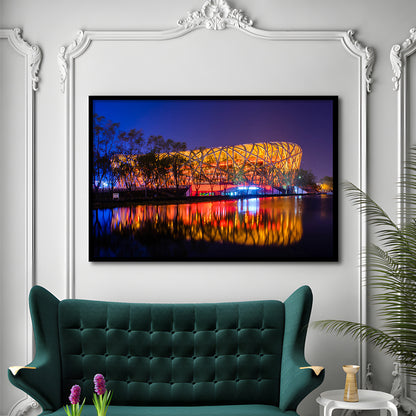 Bird's Nest Beijing Stadium, Stadium Canvas, Sport Art, Gift for him, Framed Art Print Wall Decor, Picture Framed