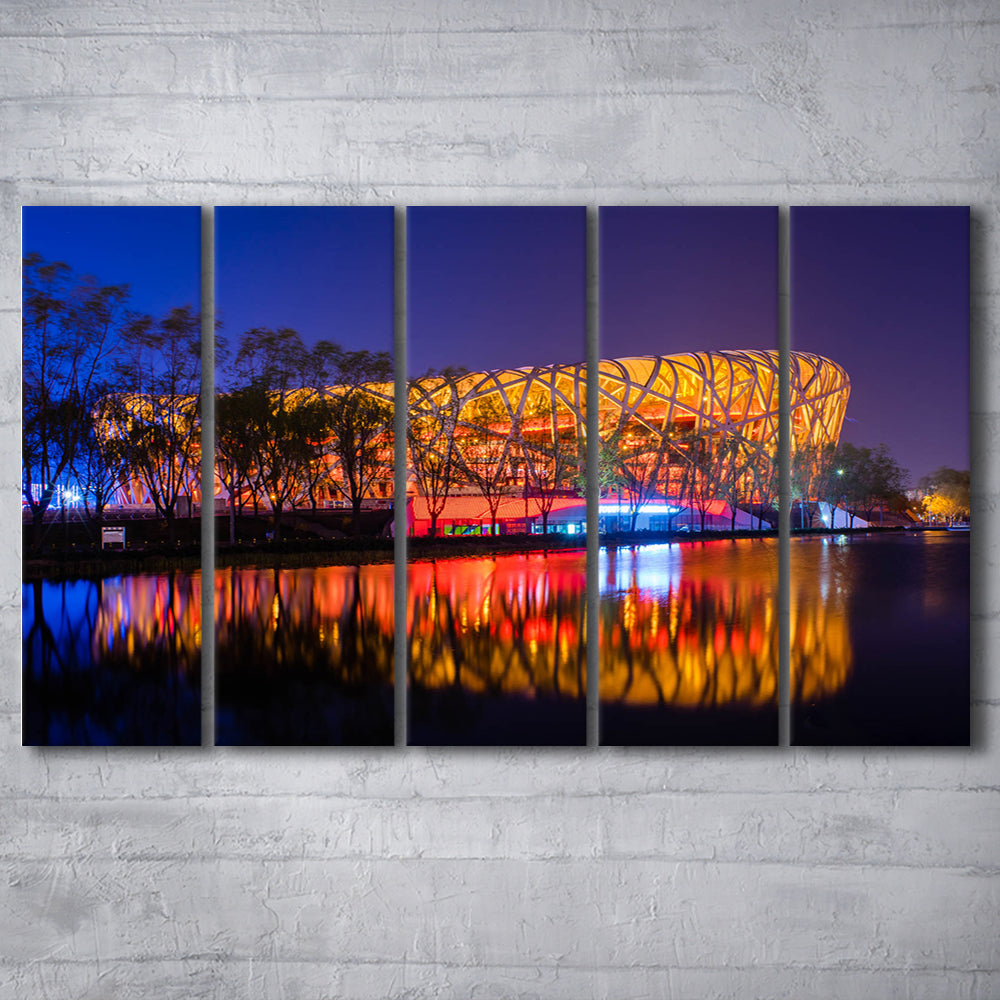 Bird's Nest Beijing Stadium, Stadium Canvas, Sport Art, 5 Panel B, Extra Large Canvas, Canvas Print Wall Art