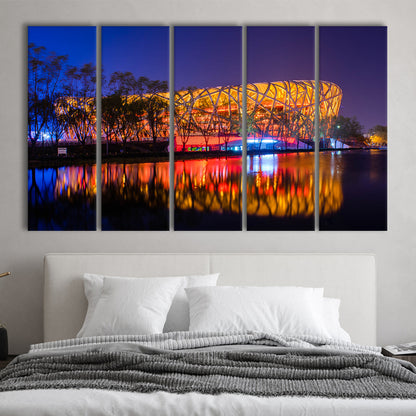 Bird's Nest Beijing Stadium, Stadium Canvas, Sport Art, 5 Panel B, Extra Large Canvas, Canvas Print Wall Art