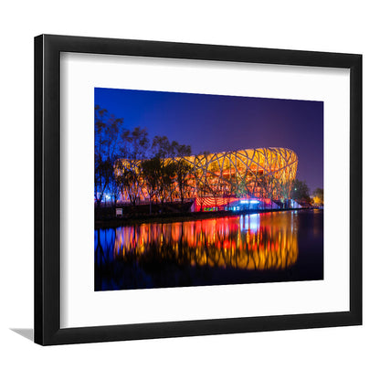 Bird's Nest Beijing Stadium, Stadium Canvas, Sport Art, Gift for him, White Border Framed Art Print Wall Decor