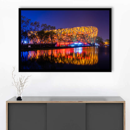 Bird's Nest Beijing Stadium, Stadium Canvas, Sport Art, Gift for him, Framed Art Print Wall Decor, Picture Framed