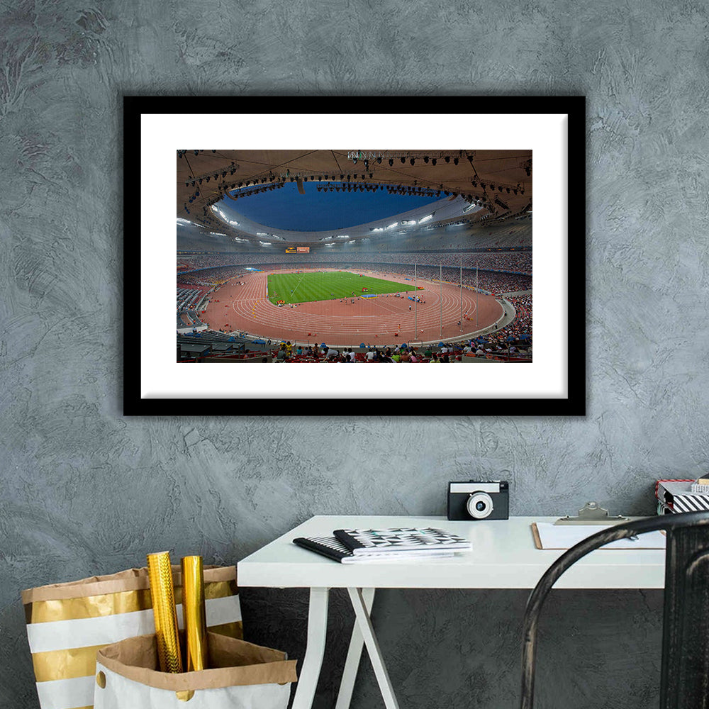 Bird's Nest Olympic Stadium, Stadium Canvas, Sport Art, Gift for him, White Border Framed Art Print Wall Decor