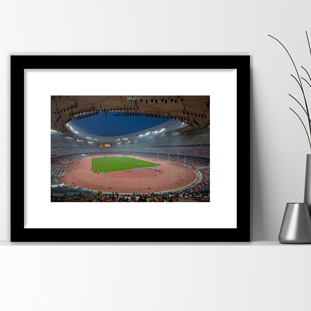 Bird's Nest Olympic Stadium, Stadium Canvas, Sport Art, Gift for him, White Border Framed Art Print Wall Decor
