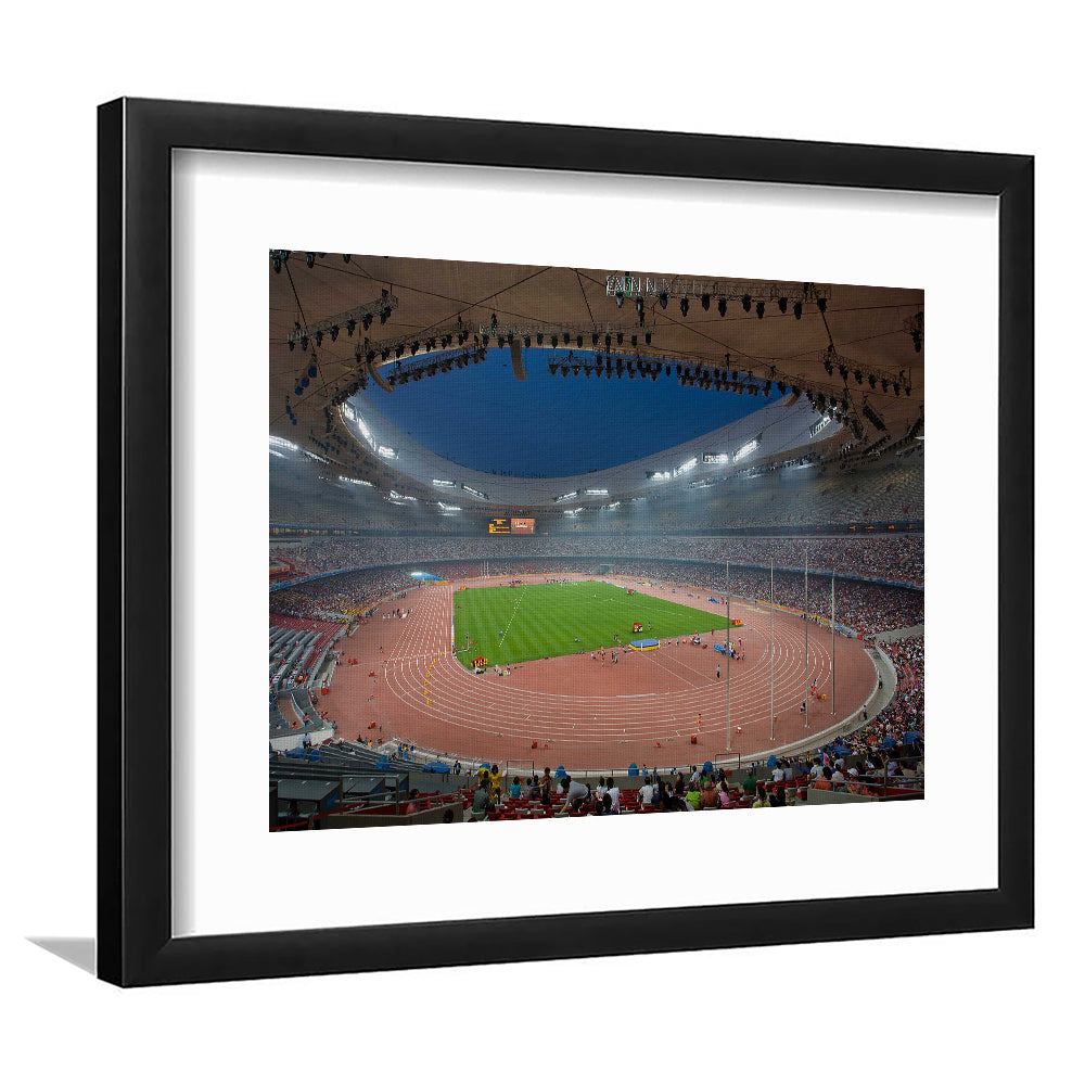 Bird's Nest Olympic Stadium, Stadium Canvas, Sport Art, Gift for him, White Border Framed Art Print Wall Decor