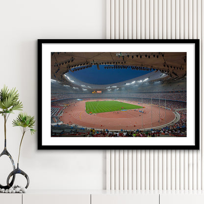 Bird's Nest Olympic Stadium, Stadium Canvas, Sport Art, Gift for him, White Border Framed Art Print Wall Decor