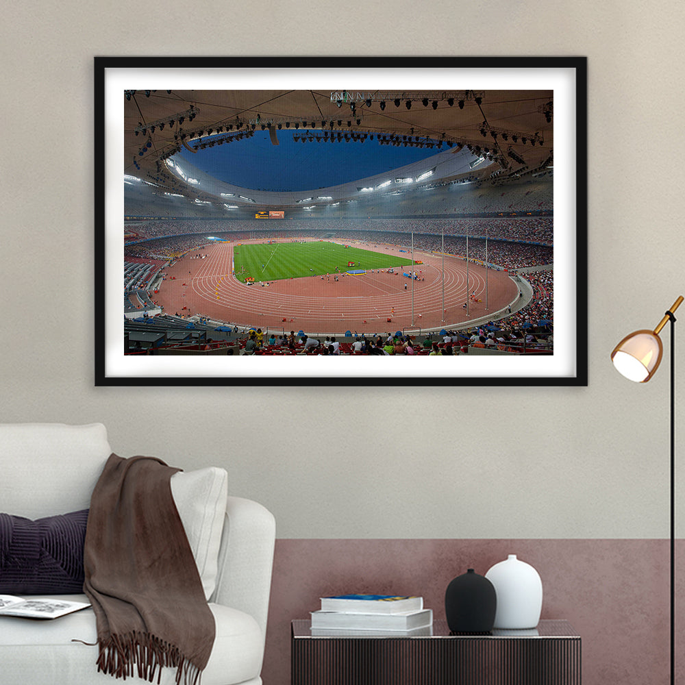 Bird's Nest Olympic Stadium, Stadium Canvas, Sport Art, Gift for him, White Border Framed Art Print Wall Decor