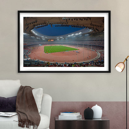 Bird's Nest Olympic Stadium, Stadium Canvas, Sport Art, Gift for him, White Border Framed Art Print Wall Decor