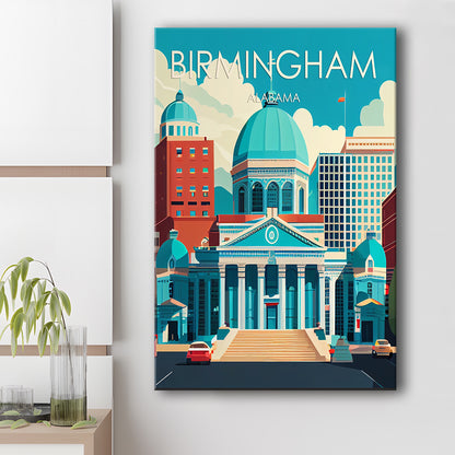 Birmingham Alabama Retro Art Print, Birmingham City Wall Art, Canvas Print, Painting Canvas, Living Room Decor