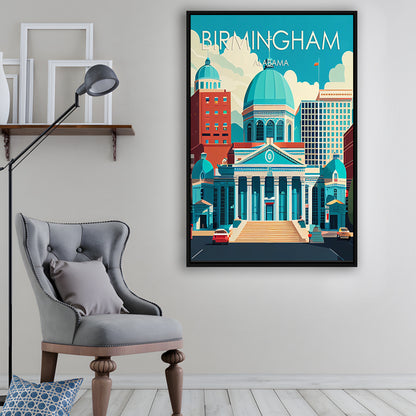 Birmingham Alabama Retro Art Print, Birmingham City Wall Art, Floating Framed Canvas Print, Framed Picture, Painting Canvas