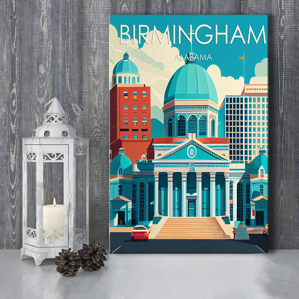 Birmingham Alabama Retro Art Print, Birmingham City Wall Art, Canvas Print, Painting Canvas, Living Room Decor