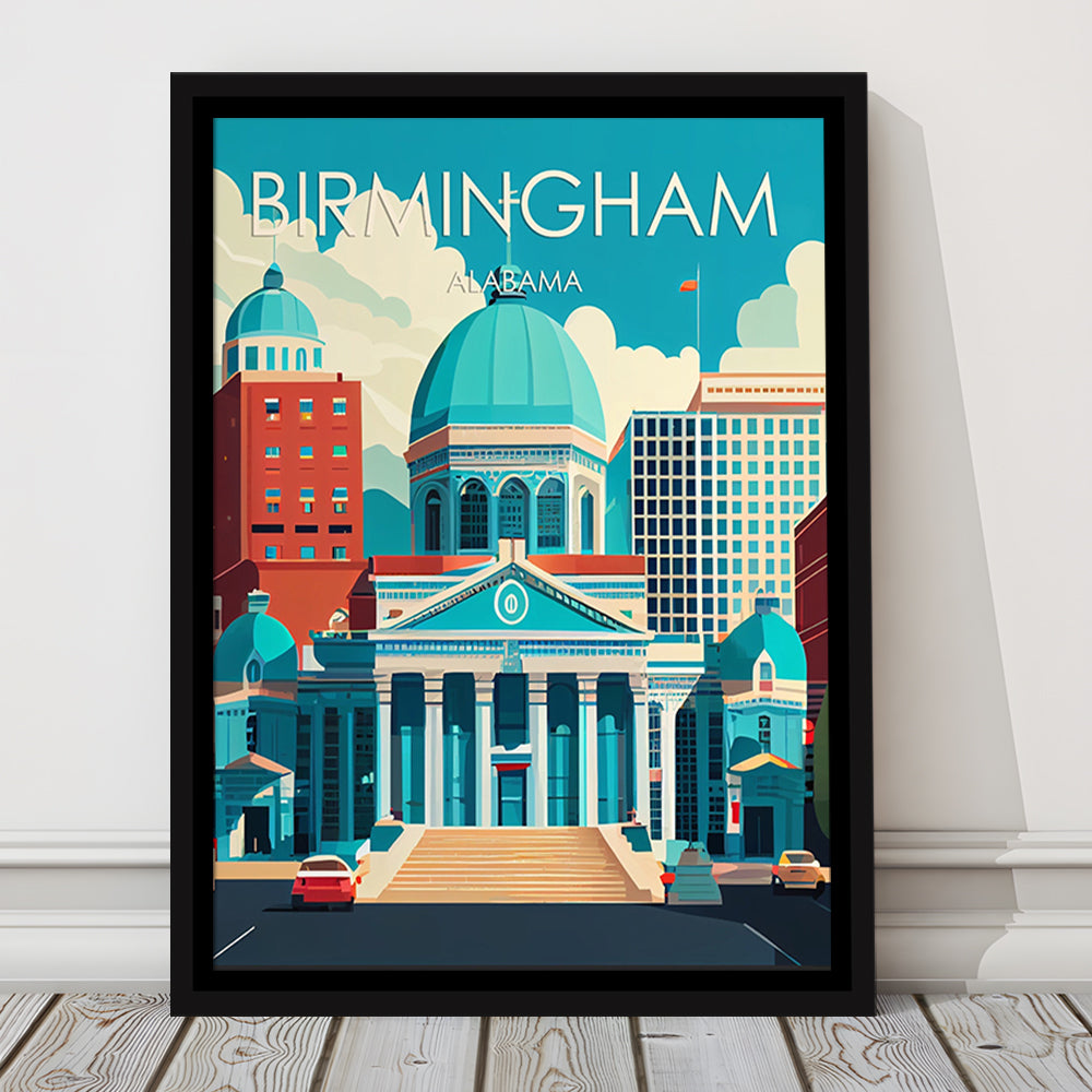 Birmingham Alabama Retro Art Print, Birmingham City Wall Art, Floating Framed Canvas Print, Framed Picture, Painting Canvas