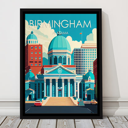 Birmingham Alabama Retro Art Print, Birmingham City Wall Art, Floating Framed Canvas Print, Framed Picture, Painting Canvas