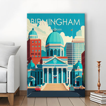 Birmingham Alabama Retro Art Print, Birmingham City Wall Art, Canvas Print, Painting Canvas, Living Room Decor