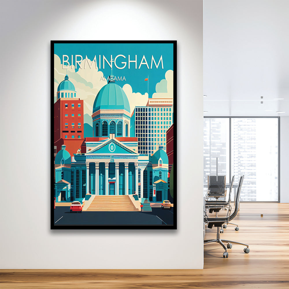 Birmingham Alabama Retro Art Print, Birmingham City Wall Art, Framed Art Print, Picture Framed, Painting Art
