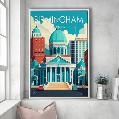 Birmingham Alabama Retro Art Print, Birmingham City Wall Art, Floating Framed Canvas Print, Framed Picture, Painting Canvas
