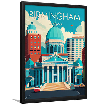 Birmingham Alabama Retro Art Print, Birmingham City Wall Art, Framed Art Print, Picture Framed, Painting Art