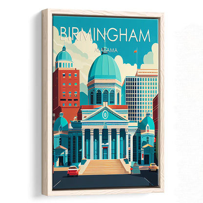 Birmingham Alabama Retro Art Print, Birmingham City Wall Art, Floating Framed Canvas Print, Framed Picture, Painting Canvas
