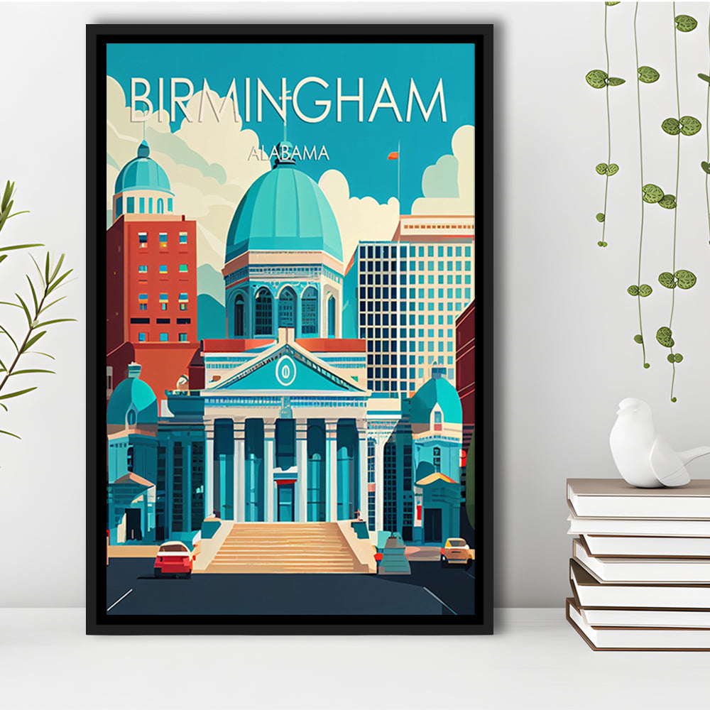 Birmingham Alabama Retro Art Print, Birmingham City Wall Art, Floating Framed Canvas Print, Framed Picture, Painting Canvas
