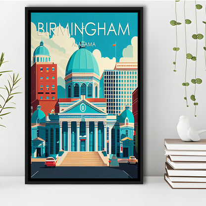 Birmingham Alabama Retro Art Print, Birmingham City Wall Art, Floating Framed Canvas Print, Framed Picture, Painting Canvas
