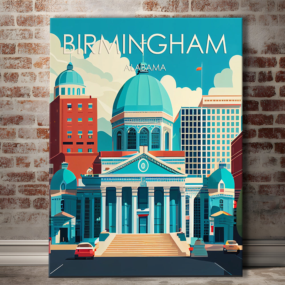 Birmingham Alabama Retro Art Print, Birmingham City Wall Art, Canvas Print, Painting Canvas, Living Room Decor