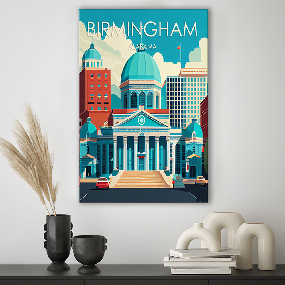 Birmingham Alabama Retro Art Print, Birmingham City Wall Art, Canvas Print, Painting Canvas, Living Room Decor