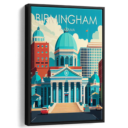 Birmingham Alabama Retro Art Print, Birmingham City Wall Art, Floating Framed Canvas Print, Framed Picture, Painting Canvas
