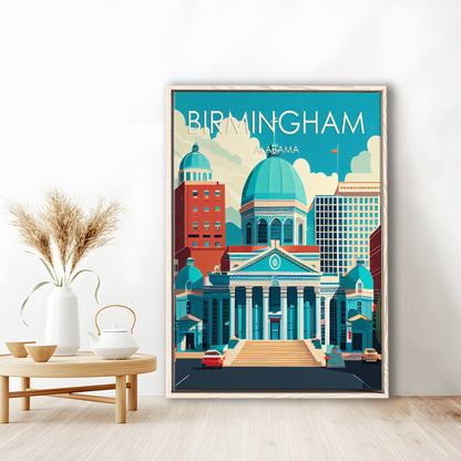 Birmingham Alabama Retro Art Print, Birmingham City Wall Art, Floating Framed Canvas Print, Framed Picture, Painting Canvas