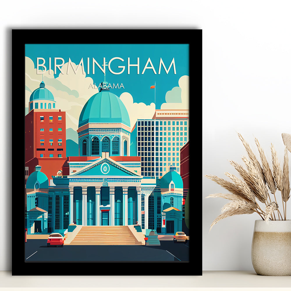 Birmingham Alabama Retro Art Print, Birmingham City Wall Art, Framed Art Print, Picture Framed, Painting Art