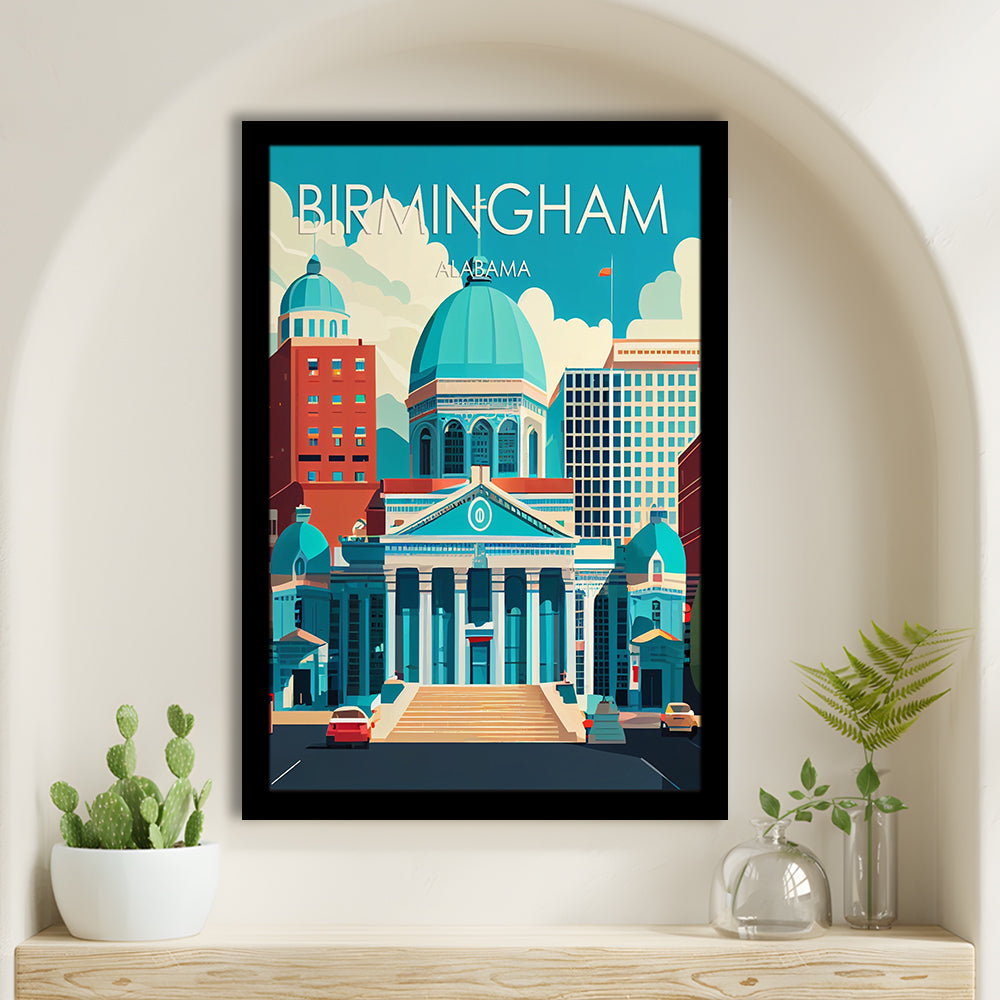 Birmingham Alabama Retro Art Print, Birmingham City Wall Art, Framed Art Print, Picture Framed, Painting Art