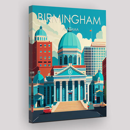 Birmingham Alabama Retro Art Print, Birmingham City Wall Art, Canvas Print, Painting Canvas, Living Room Decor