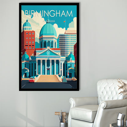 Birmingham Alabama Retro Art Print, Birmingham City Wall Art, Framed Art Print, Picture Framed, Painting Art