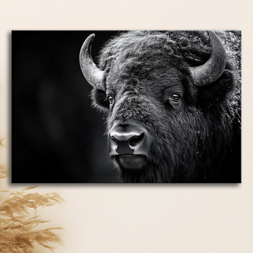 Bison Close up Portrait Black and White, Canvas Art Decor Print, Painting Art, Canvas Print Wall Art Home Decor