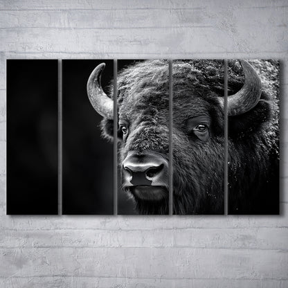 Bison Close up Portrait Black and White, Canvas Art Print, Painting Art, Multi Panels Canvas Print Wall Art