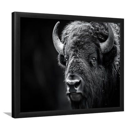 Bison Close up Portrait Black and White, Framed  Print, Painting Art, Framed Art Print Wall Decor, Framed Picture