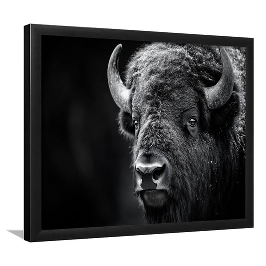 Bison Close up Portrait Black and White, Framed  Print, Painting Art, Framed Art Print Wall Decor, Framed Picture