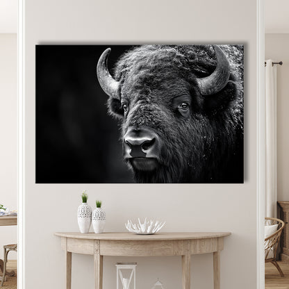 Bison Close up Portrait Black and White, Canvas Art Decor Print, Painting Art, Canvas Print Wall Art Home Decor