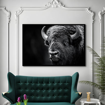 Bison Close up Portrait Black and White, Framed  Print, Painting Art, Framed Art Print Wall Decor, Framed Picture