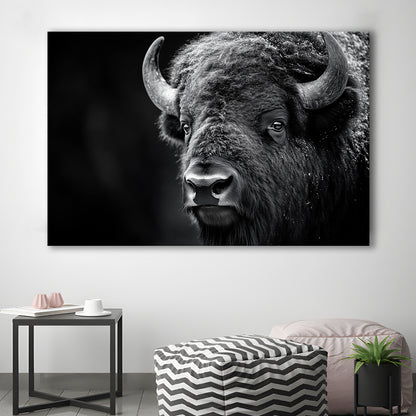 Bison Close up Portrait Black and White, Canvas Art Decor Print, Painting Art, Canvas Print Wall Art Home Decor