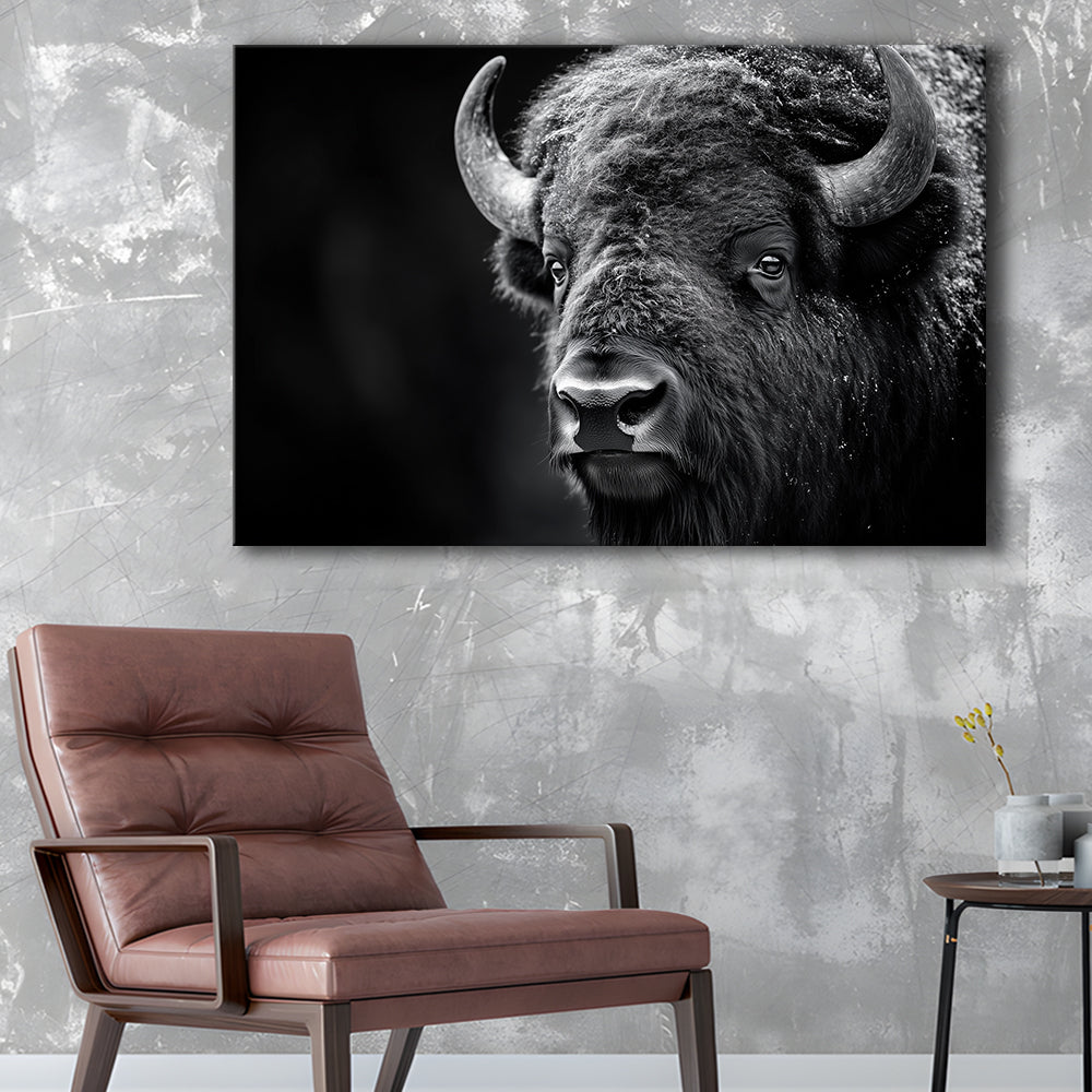 Bison Close up Portrait Black and White, Canvas Art Decor Print, Painting Art, Canvas Print Wall Art Home Decor