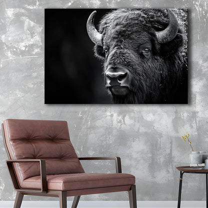 Bison Close up Portrait Black and White, Canvas Art Decor Print, Painting Art, Canvas Print Wall Art Home Decor