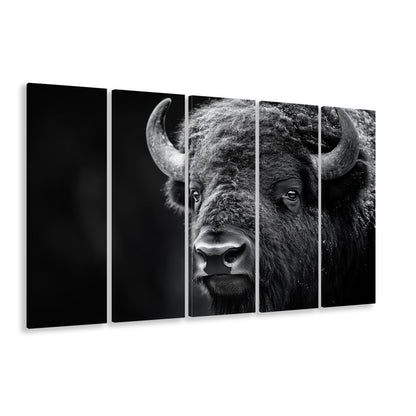 Bison Close up Portrait Black and White, Canvas Art Print, Painting Art, Multi Panels Canvas Print Wall Art