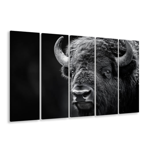 Bison Close up Portrait Black and White, Canvas Art Print, Painting Art, Multi Panels Canvas Print Wall Art