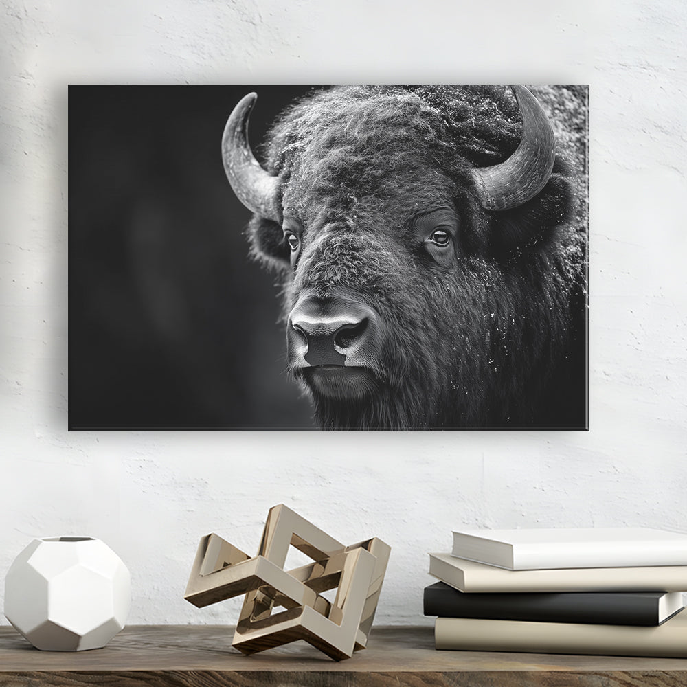 Bison Close up Portrait Black and White, Canvas Art Decor Print, Painting Art, Canvas Print Wall Art Home Decor