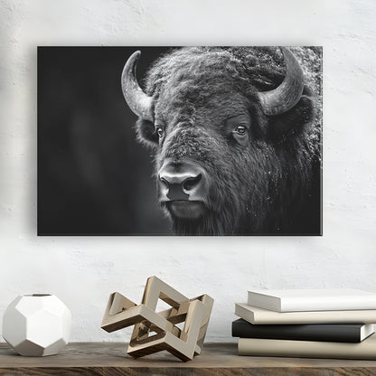 Bison Close up Portrait Black and White, Canvas Art Decor Print, Painting Art, Canvas Print Wall Art Home Decor