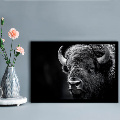 Bison Close up Portrait Black and White, Framed  Print, Painting Art, Framed Art Print Wall Decor, Framed Picture