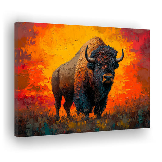 Bison In The Sunset Orrange Color, Canvas Art Decor Print, Painting Art, Canvas Print Wall Art Home Decor