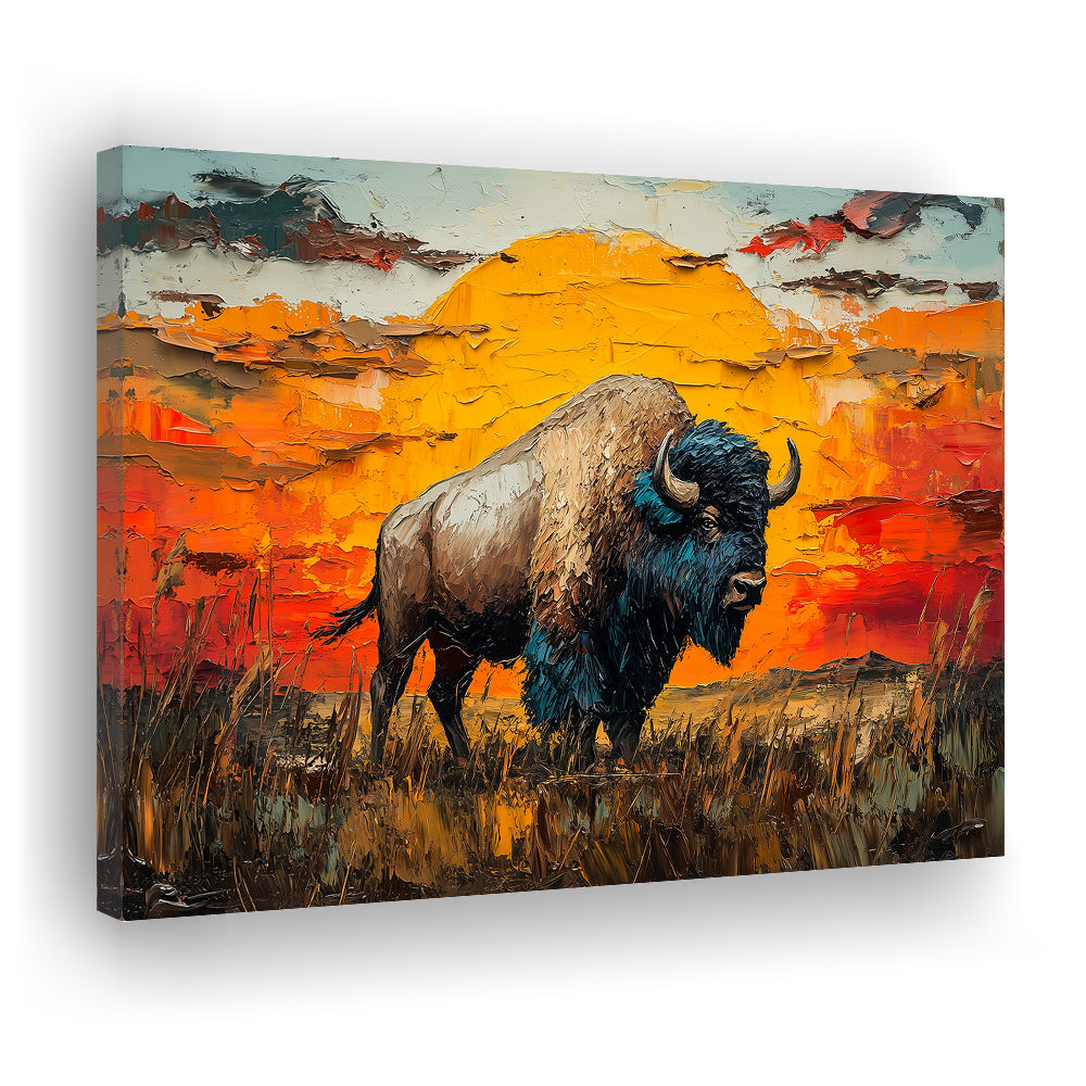 Bison In The Sunset Painting Art, Canvas Art Decor Print, Painting Art, Canvas Print Wall Art Home Decor