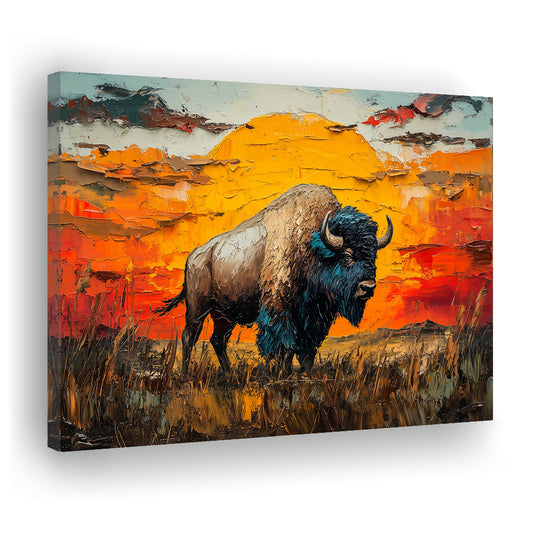 Bison In The Sunset Painting Art, Canvas Art Decor Print, Painting Art, Canvas Print Wall Art Home Decor
